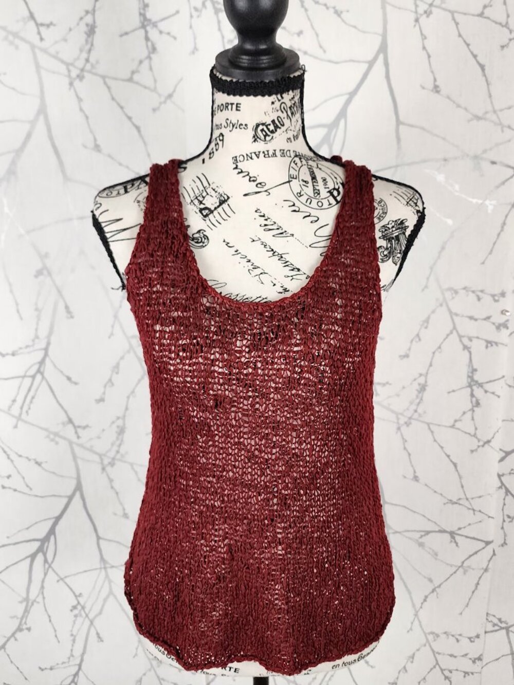 Eileen Fisher Dark Red Cotton Open Knit Sheer Tank